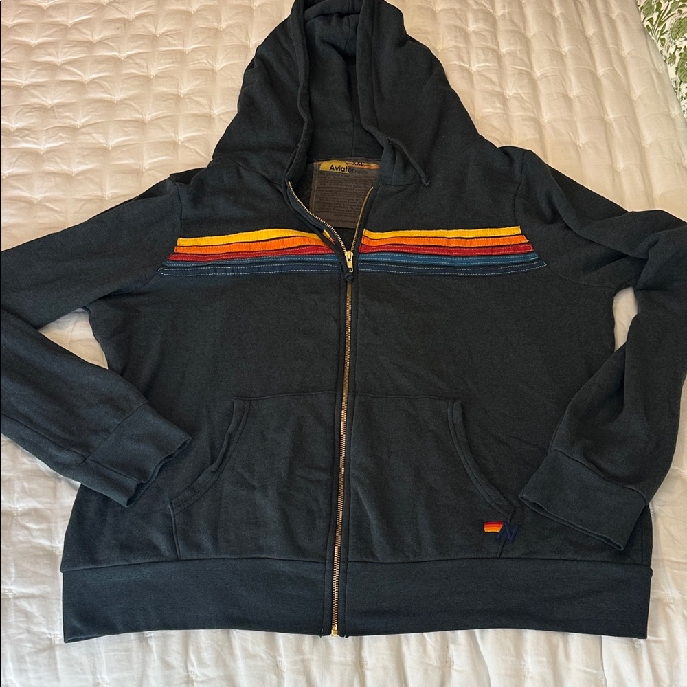Aviator Nation Navy Hoodie with Rainbow Accents